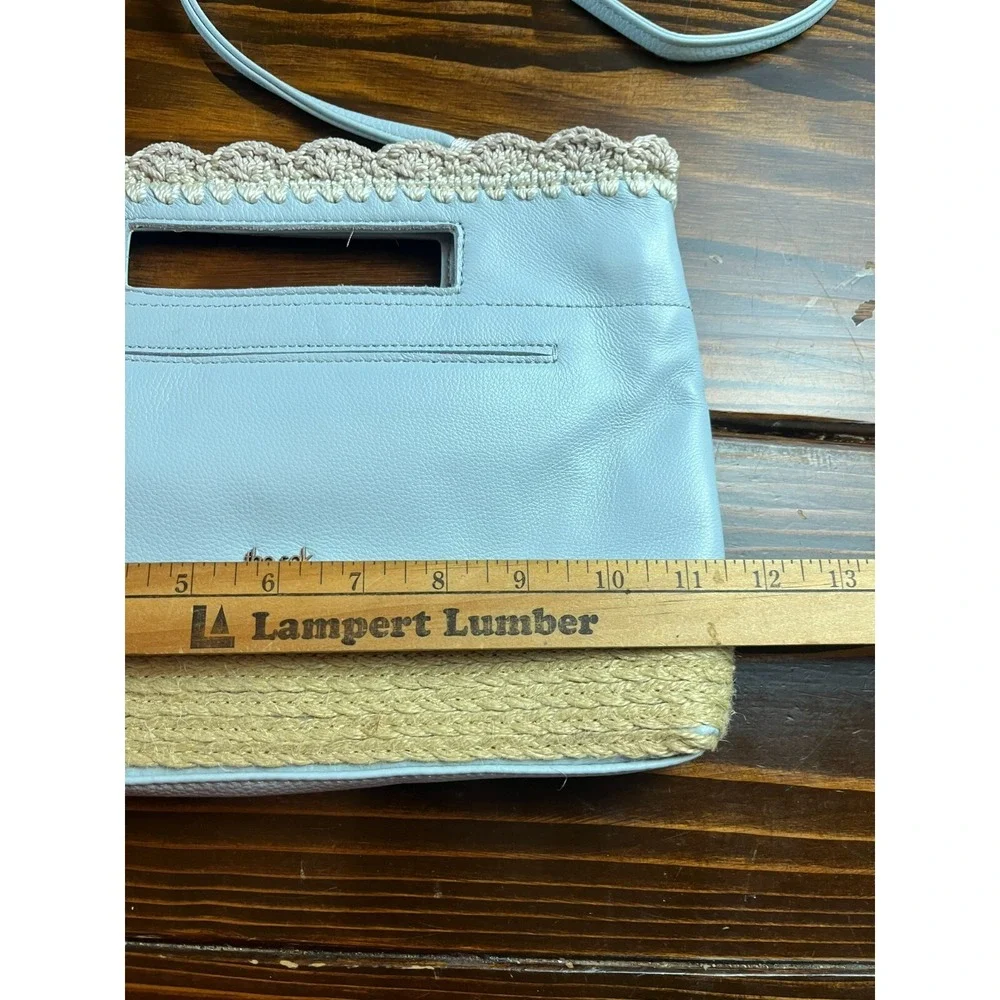 The Sak Bag, Hand Crochet Linden Chambray Light Blue Crossbody Clutch Scalloped